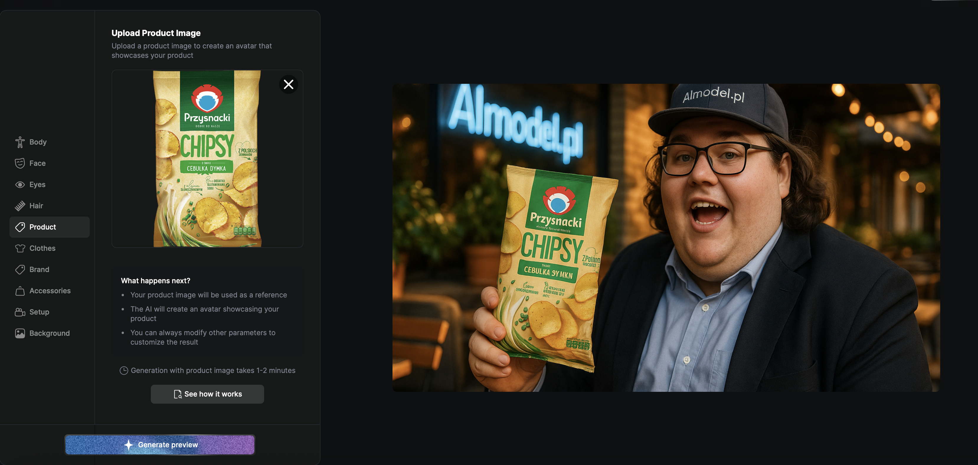Wirtualny influencer z produktem - wariant 3