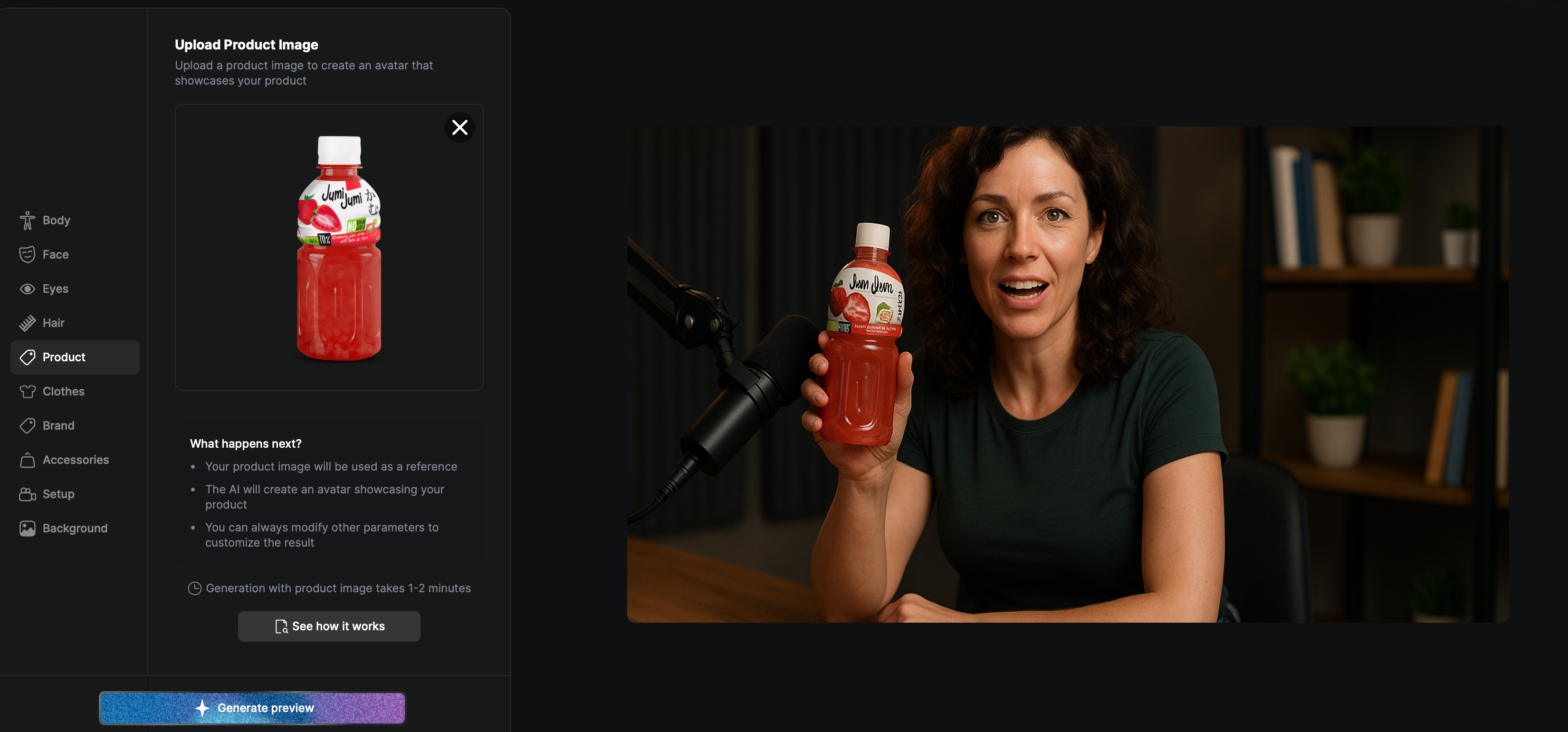 Wirtualny influencer z produktem - wariant 1